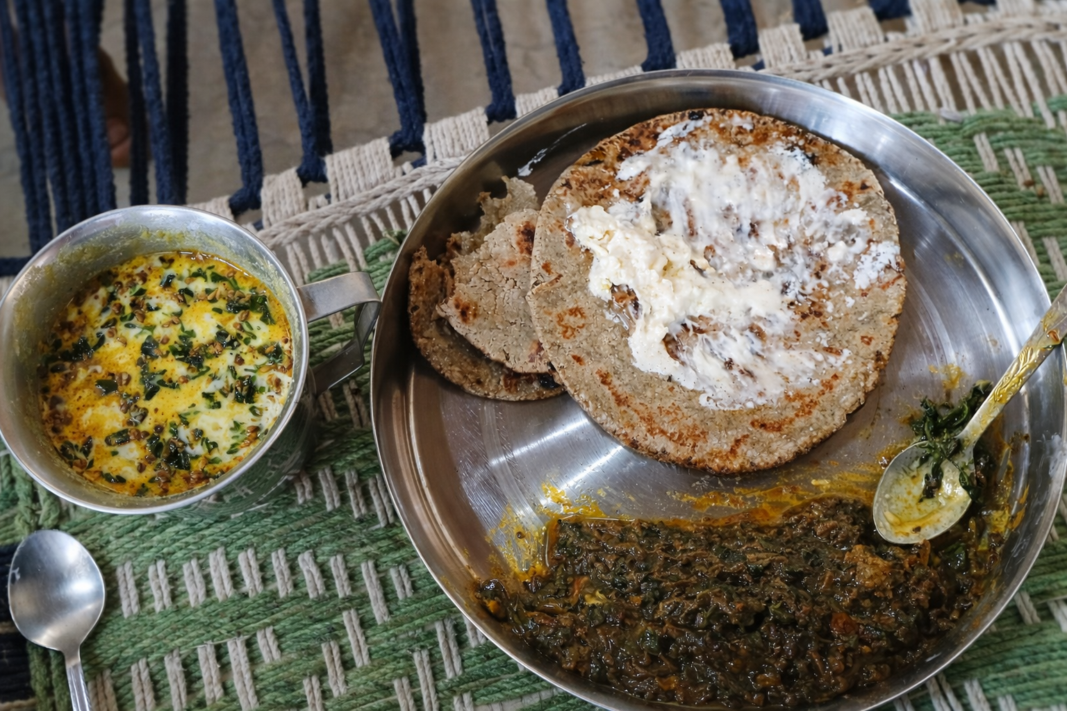 Simple nutritious meal with roti and saag
