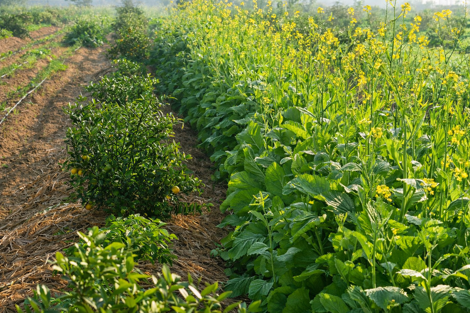 Mustard fields and fresh greenery at RC Nature World during harvest season